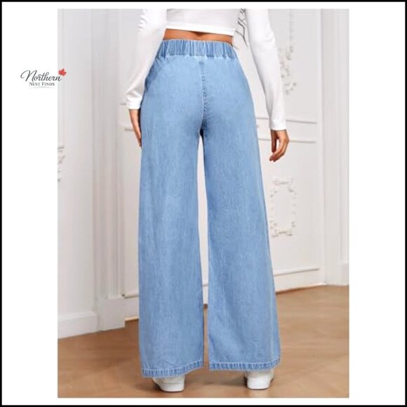 Women's Baggy Jeans Elastic High Waisted Wide Leg Denim Pants - Picture 2 of 6